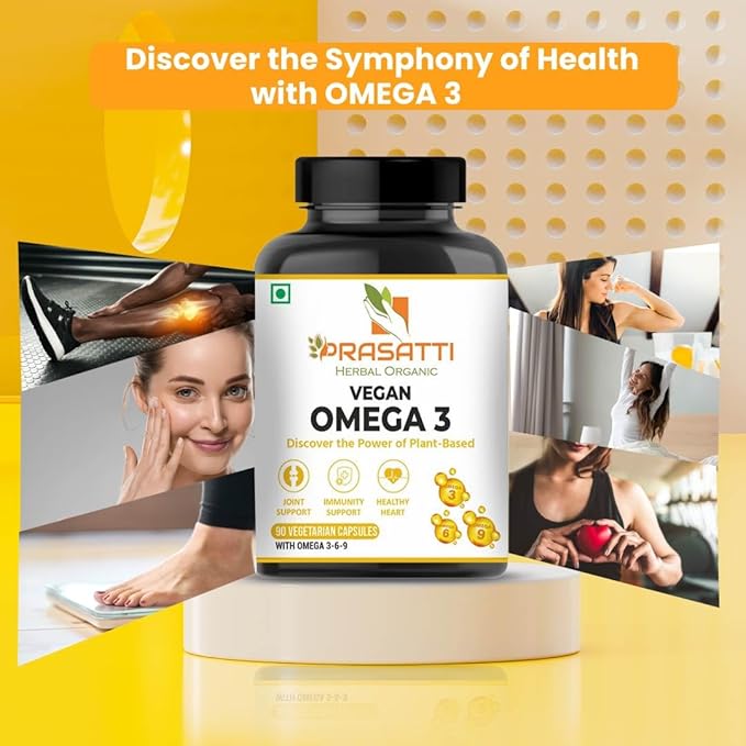 Prasatti Herbal Organic Vegan Omega 3 Fish Oil Triple Strength 1000 Mg | Capsule for Men & Women - 90 Veg Caps