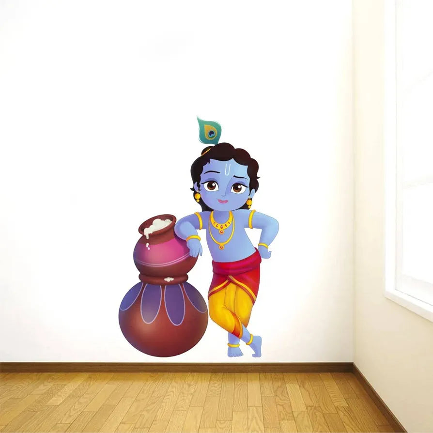Rawpockets Decals Lord Krishna and Butter Pots Large Size  Wall Sticker
