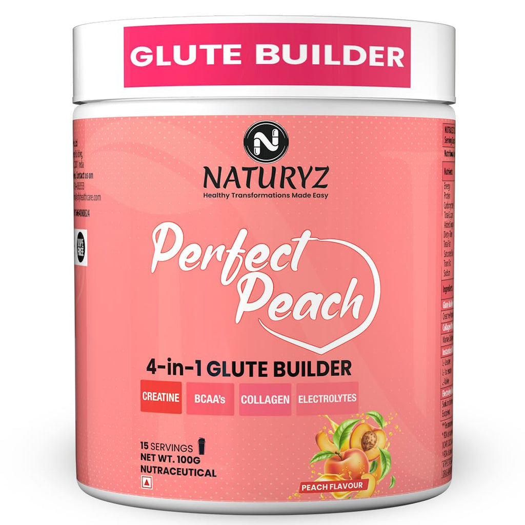 NATURYZ Perfect Peach 4-in-1 GLUTE BUILDER | Micronized Creatine Monohydrate for Women | Booty Gain Collagen | Vegan BCAA 2:1:1 | Electrolytes | Increase Lean Muscle Mass Gain â€“ 100g (Peach Flavour)