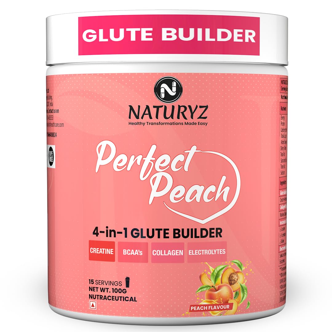 NATURYZ Perfect Peach 4-in-1 GLUTE BUILDER | Micronized Creatine Monohydrate for Women | Booty Gain Collagen | Vegan BCAA 2:1:1 | Electrolytes | Increase Lean Muscle Mass Gain â€“ 100g (Peach Flavour)
