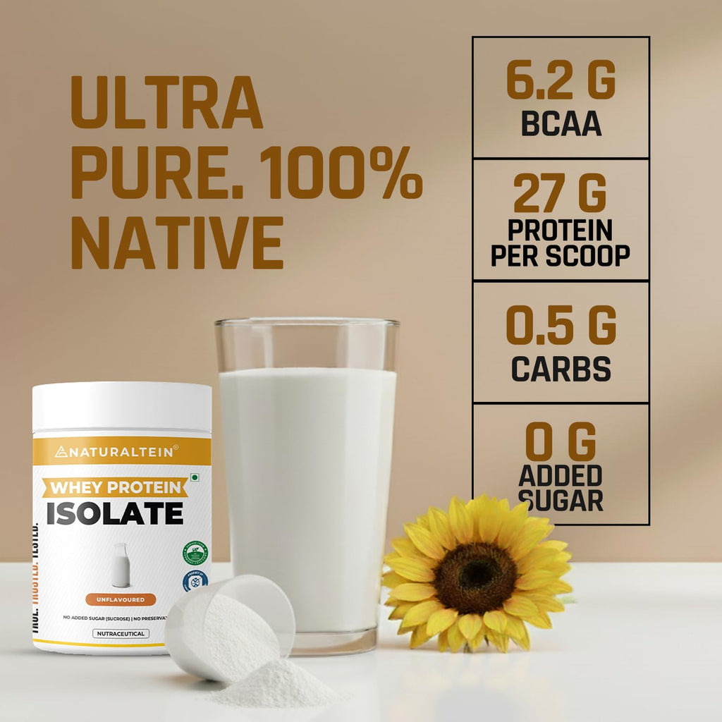 NATURALTEIN Whey Protein Isolate â€“ 300 g | Unflavoured & Natural | 27 g Protein per 30 g Serving | No Artificial Sweeteners | No Adulteration | Fast-Digesting & Light Nutrition