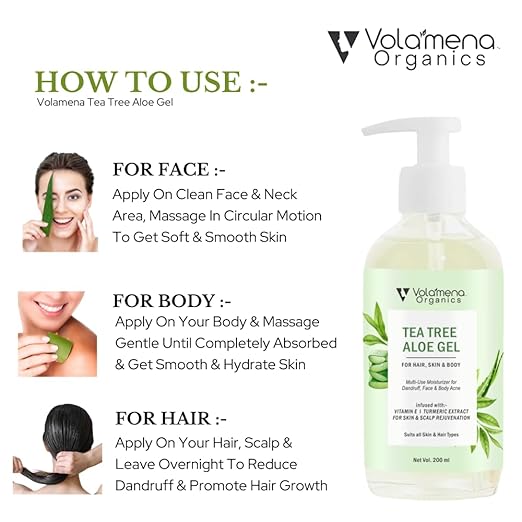 Volamena Organics Tea tree Aloe Vera Gel For face and body With Vitamin E - 200 ml