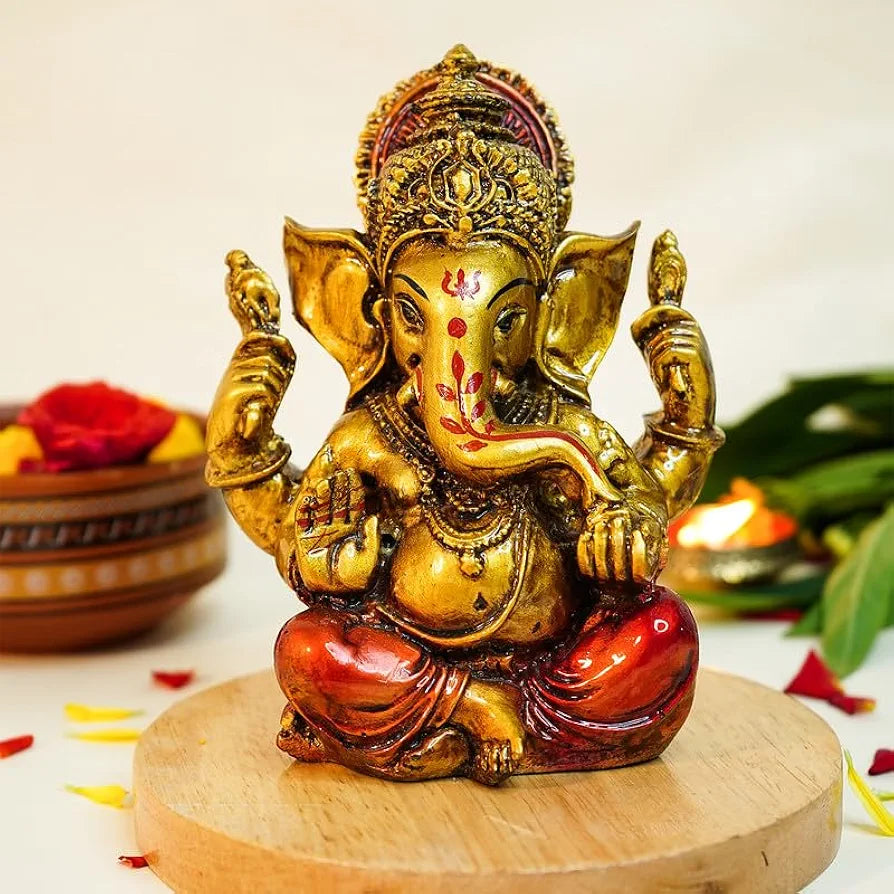 Ekhasa Aura Series Antique Gold Painted Ganesha Idol Marble Dust Antique Finished