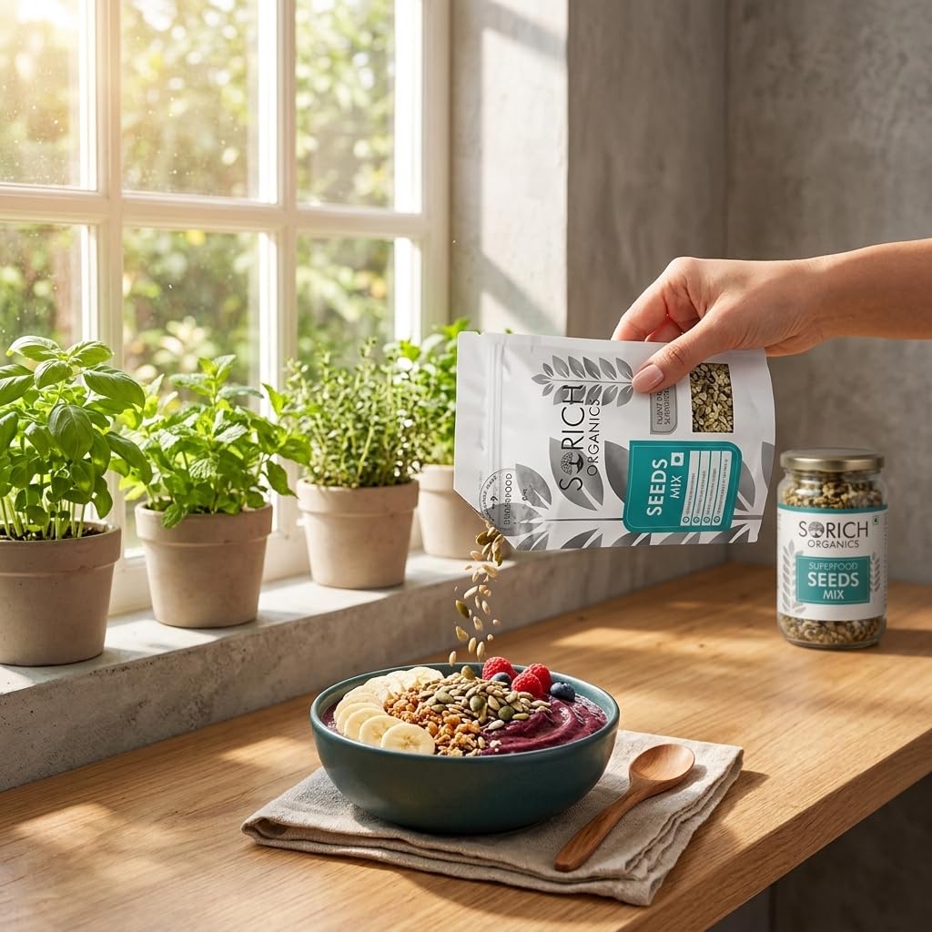 Sorich Organics Mixed Seeds for Eating | Plant-Based Superfood Snack Rich in Omega 3, Antioxidants, Fibre & Vitamin E | Pumpkin, Sunflower & Flax Blend | Healthy Trail Mix