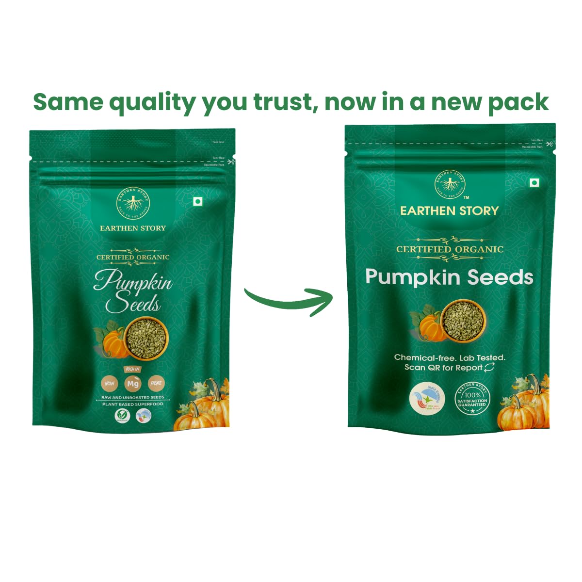 Earthen Story Certified Organic Pumpkin Seeds 500 g | Lab Tested for 250+ Pesticides | NPOP Approved & Traceable with Transaction Certificate | Rich in Protein, Fibre & Essential Nutrients