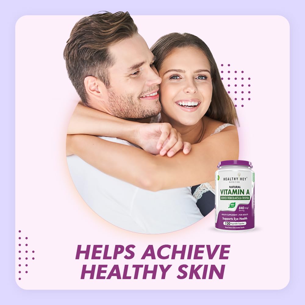 HealthyHey Nutrition Natural Vitamin A from Beta Carotene | Non-Synthetic | Non-GMO | -120 Veg Capsules