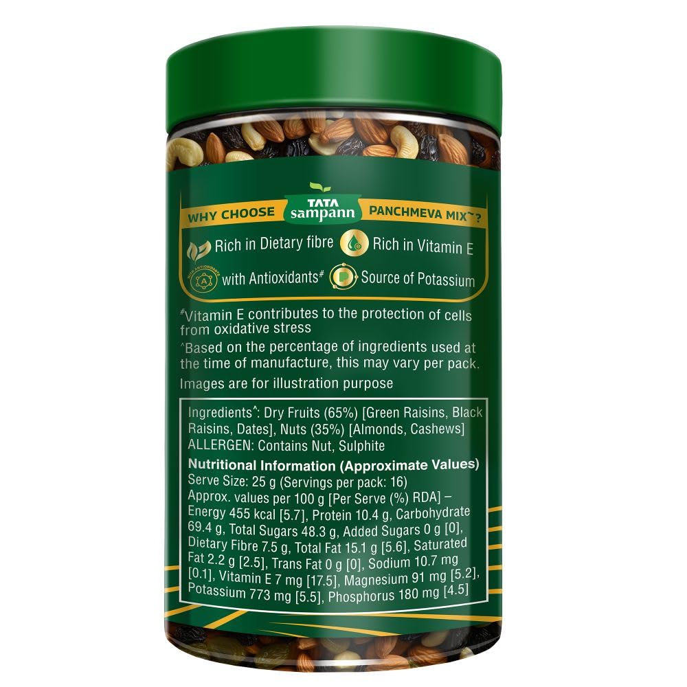 Tata Sampann Panchmeva Mix, Vrat Essentials, Blend of Almonds, Cashews, Green Raisins, Black Raisins, and Dates, Source of Protein, Fit For Fasting, 400g
