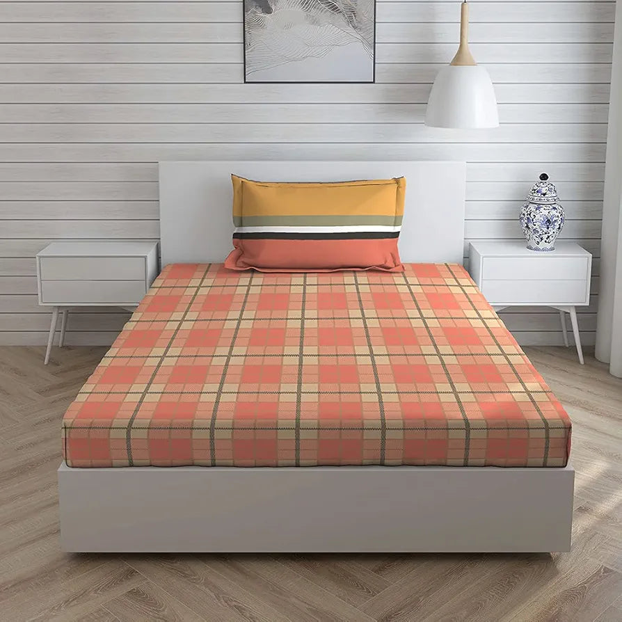 Layers Firenze 2 Cotton 144 TC Single Bedsheet Set Orange/Red
