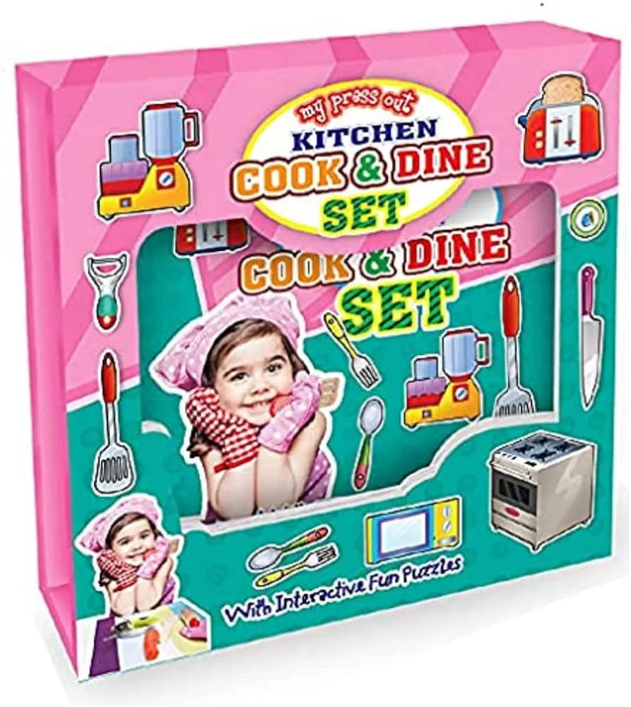 Hello Friend Kitchen Cook and Dine Tool Kit Set for Girl with Interactive Fun Puzzles of 5 Colourful Spreads, 4+ Yrs