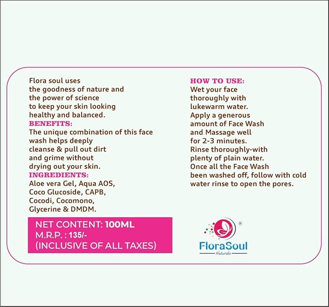FloraSoul Naturals Face Wash For All type Skin Man & Women | Fragrance - Lemon | 100 Ml