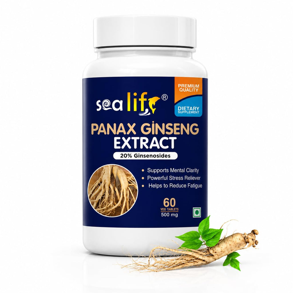 Sea Life Panax Ginseng | Korean Red Ginseng Supplement for Men & Women, Root Extract Powder for Energy and Stress Management (60 Tablets).
