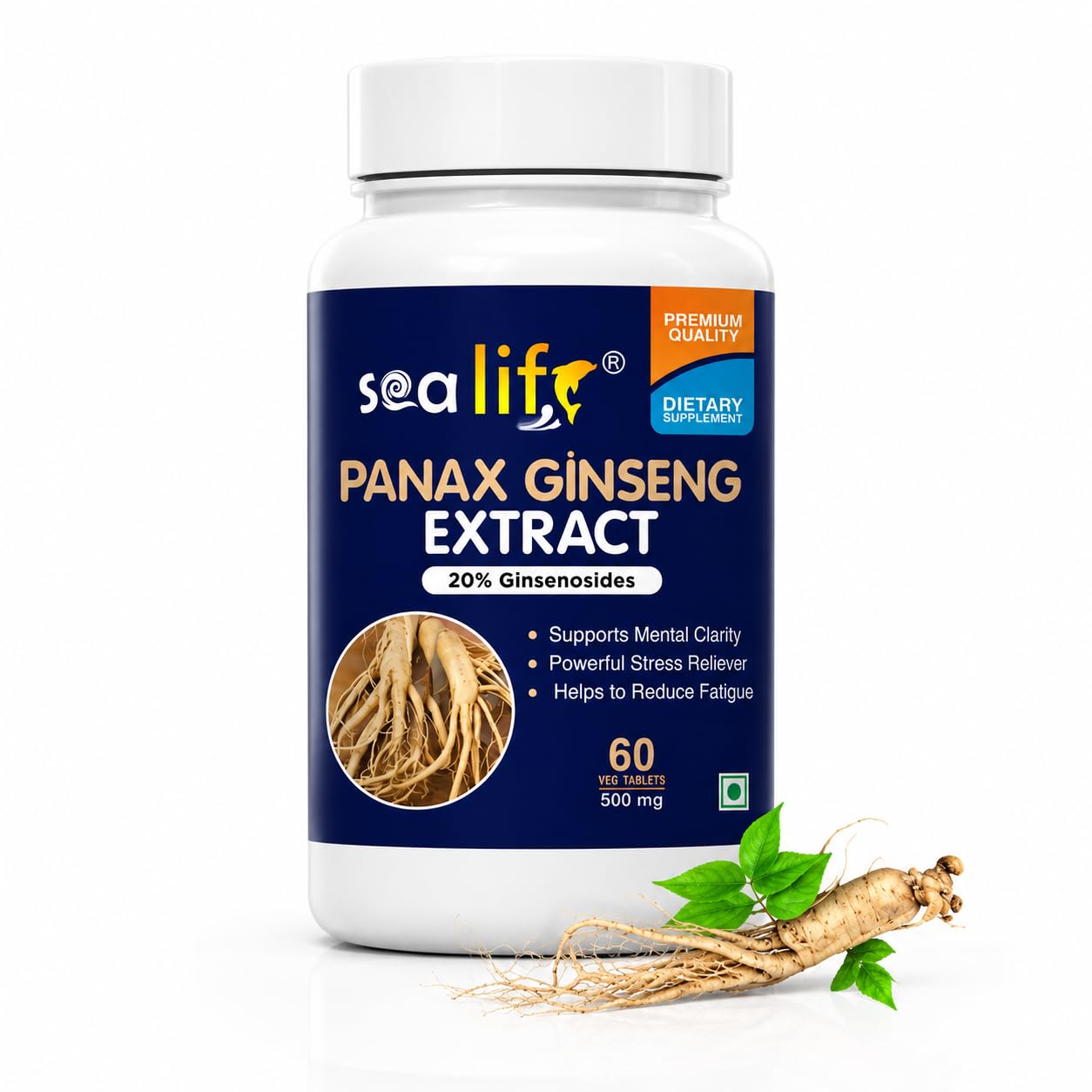 Sea Life Panax Ginseng | Korean Red Ginseng Supplement for Men & Women, Root Extract Powder for Energy and Stress Management (60 Tablets).