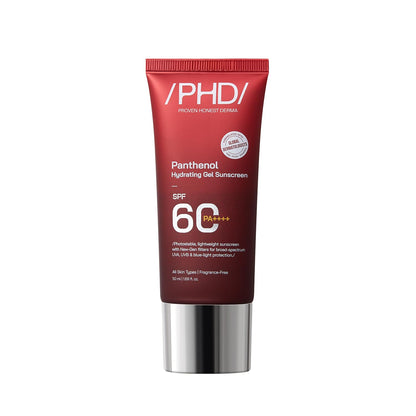 /PHD/ Panthenol Hydrating Gel Sunscreen SPF 60 PA++++ | Lightweight, Non-Greasy & Hydrating Formula | Broad Spectrum UVA UVB Protection | No White Cast | Daily Use Face Sunscreen for All Skin Types | 50 ml