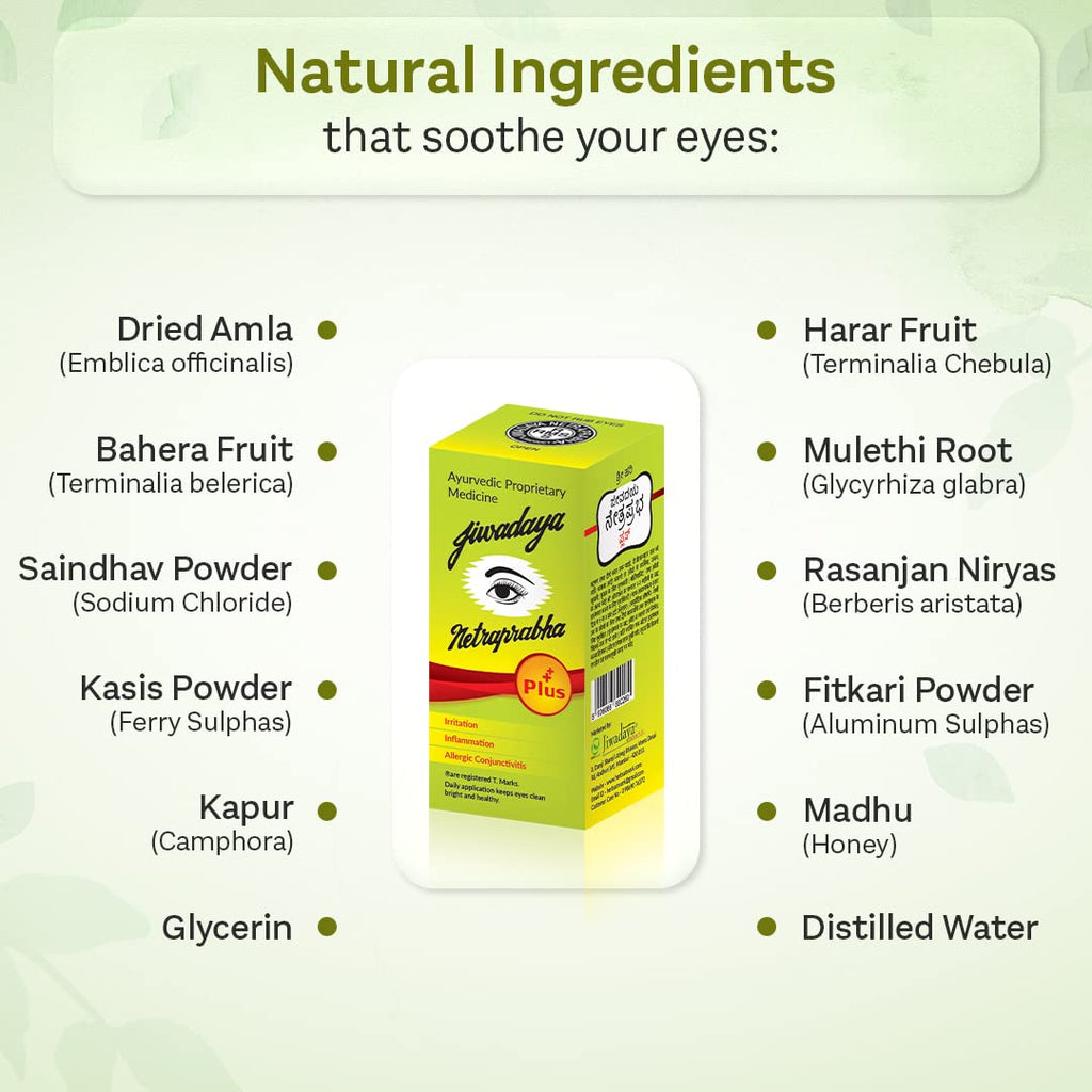 Netraprabha Plus Ayurvedic Herbal Eye Drops for Dry Eyes, Conjunctivitis, Swelling, Irritation, Tearing, Refreshing, Strained Eyes etc - 10ml