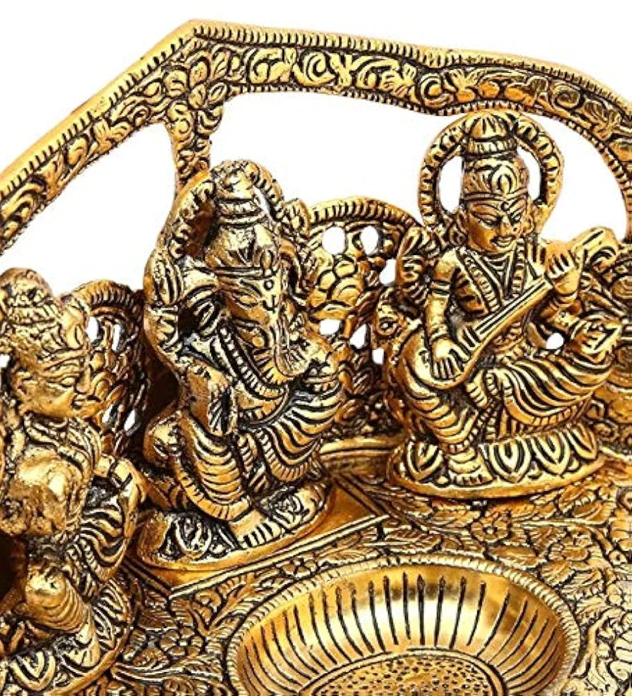 Chhariya Crafts Laxmi Ganesh Saraswati Idol with 5 Face Diya