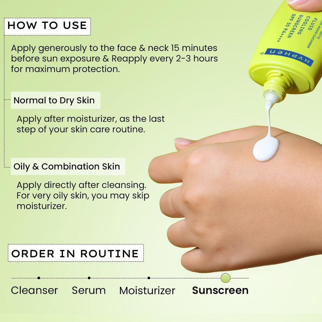 Hyphen Fluid Cooling Sunscreen SPF 50 PA++++ | Ultra Lightweight | Oily, Combination, Normal Skin | Clinically Tested (In-Vitro), Protects upto 8Hrs | Non-greasy & Fast Absorbing | For Men & Women-50ml