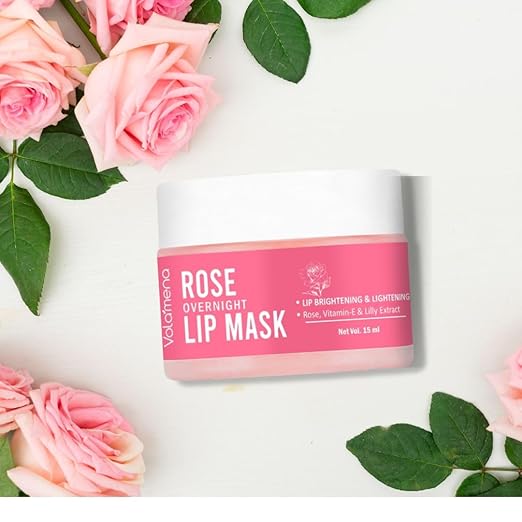 Volamena Rose & Vit-E Lip Mask For Lighten Dark to Natural Pink Lips For Women - 15 ml