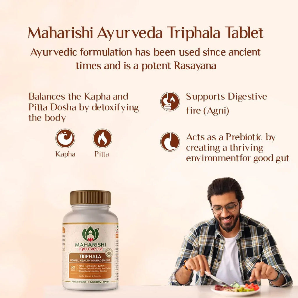 Maharishi Ayurveda Triphala Tablets 1000mg | Supports Healthy Digestion | Improves Bowel Wellness| Relieves Constipation | Pure Herbs Used |100% Ayurvedic
