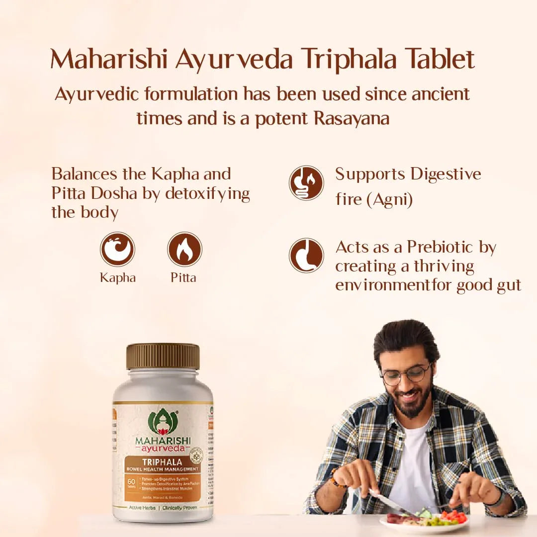 Maharishi Ayurveda Triphala Tablets 1000mg | Supports Healthy Digestion | Improves Bowel Wellness| Relieves Constipation | Pure Herbs Used |100% Ayurvedic