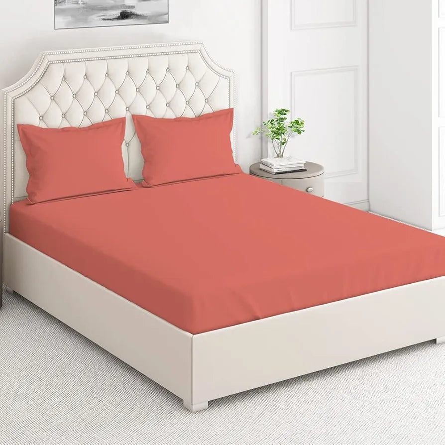 Layers Be Bold Cotton Bedsheet Set for All Seasons Lightweight Moisture Absorbent 140 TC King Size Saffron