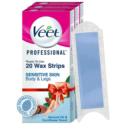 Veet Professional Waxing Strips For Sensitive Skin - 20 Strips (Pack of 3)