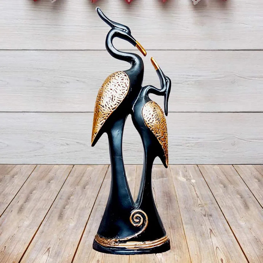 Jaipur Ace Resin Paradise Pair of Kissing Swan Couple Statue Sculptures Showpieces Kissing Swan Black