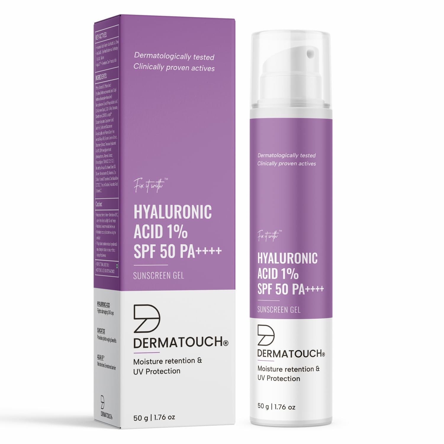 DERMATOUCH HYALURONIC ACID 1% SUNSCREEN | SPF 50 PA++++ | FOR ALL SKIN TYPES | NO WHITE CAST | 50G