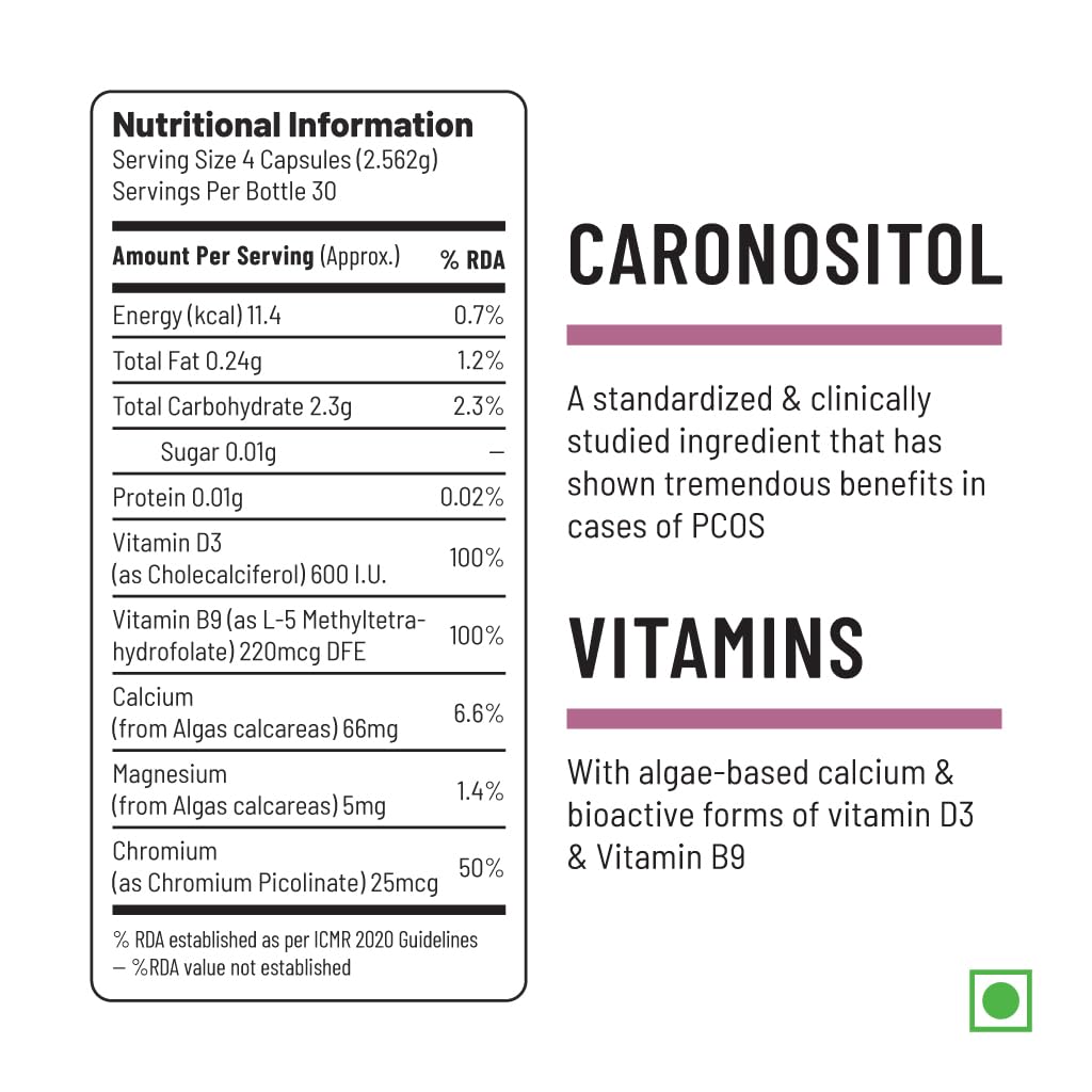 Unived PCOS Management, 40:1 Ratio 2000mg Myo-Inositol to 50mg D-Chiro-Inositol with Natural CaronisitolÂ®, for Acne, Facial Hair, Insulin Resistance (1 Month Supply capsules)