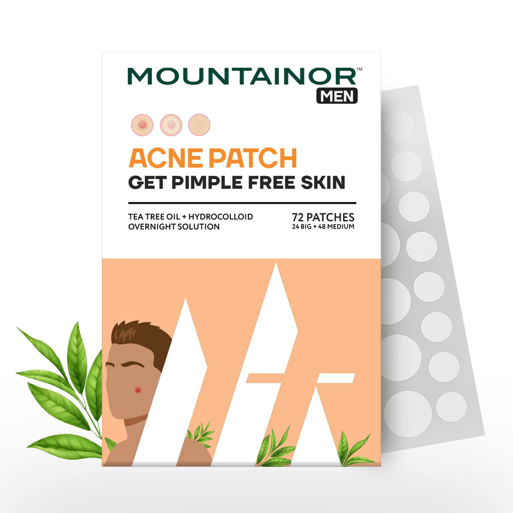 MOUNTAINORÂ® Acne Pimple Patch For Men - Hydrocolloid + Tea Tree Oil Potent Spot Cover, Fast Breakout Healing, Overnight Removal Of Acne Gunk, Waterproof Invisible Patches, Safe & Certified 72 Patches.