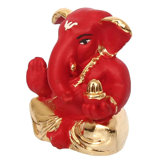 Ecraftindia Gold Plated Red Appu Ganesha Decorative Showpiece