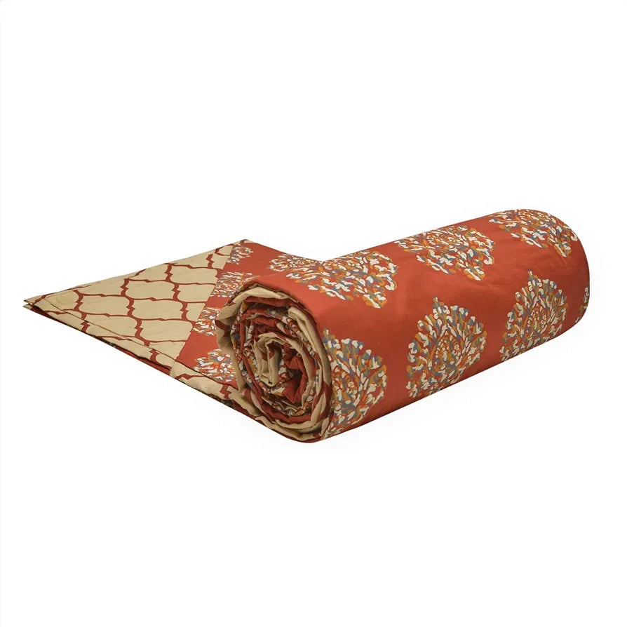Trance Home Linen 150 GSM Pure Cotton Reversible Dohar Single Bed Size Ac Blanket Comforter Soft Light-Weight Bed Blanket Colour Damask Cley Red