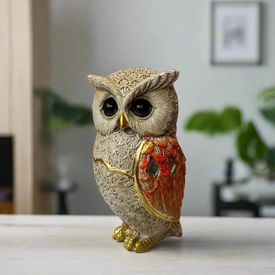 Alila 5 Inches Owl Statue For Good Luck Ii Aesthetic Resin Owl Art Figure Showpiece 5 Inch Small,Ivory