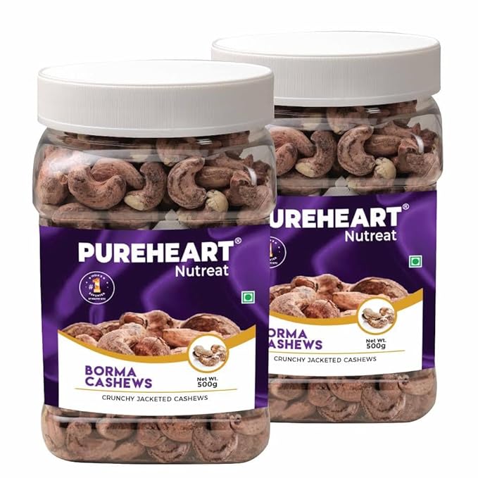 Pureheart Borma Cashews/Skin Unpeeled Cashews - 500 gms (Pack of 2)
