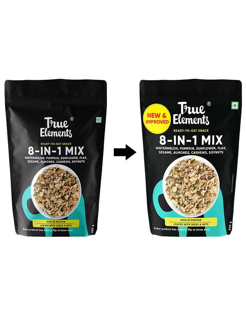 True Elements 8 in 1 Seeds and Nut Mix 250gm - Roasted Seeds | High Protein Snacks | Mix Seeds for Eating | Super seeds mix | Rich in Fibre and Protein | Diet Snacks