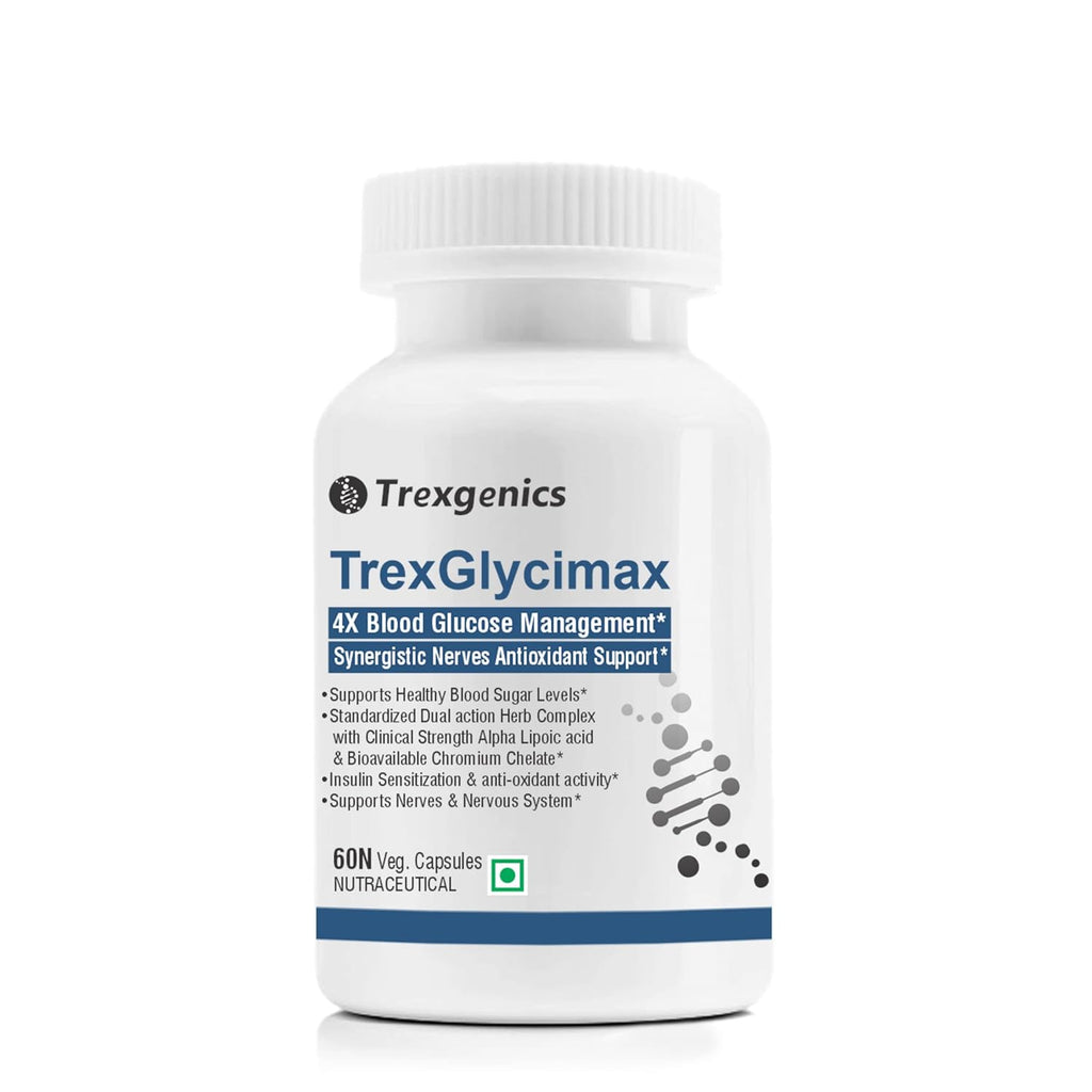 TrexgenicsÂ® TREXGLYCIMAX 4X Sugar level + Nerve Antioxidant Support with Gymnema Sylvestre 75% 250mg, Bitter Melon 5% 250mg, Alpha Lipoic acid 150mg & Chromium Picolinate (60 Veg. Capsules)