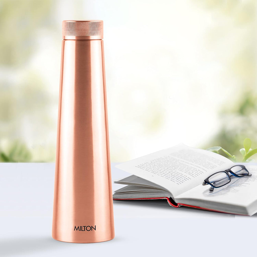 MILTON Copper Delight 1000 Bottle, Lacquer Coating, Curved bottle,100% Pure Copper, BPA Free, Leak Proof, Office Bottle, Boosts Immunity, Supports Digestive & Liver Health, Ayurveda Inspired