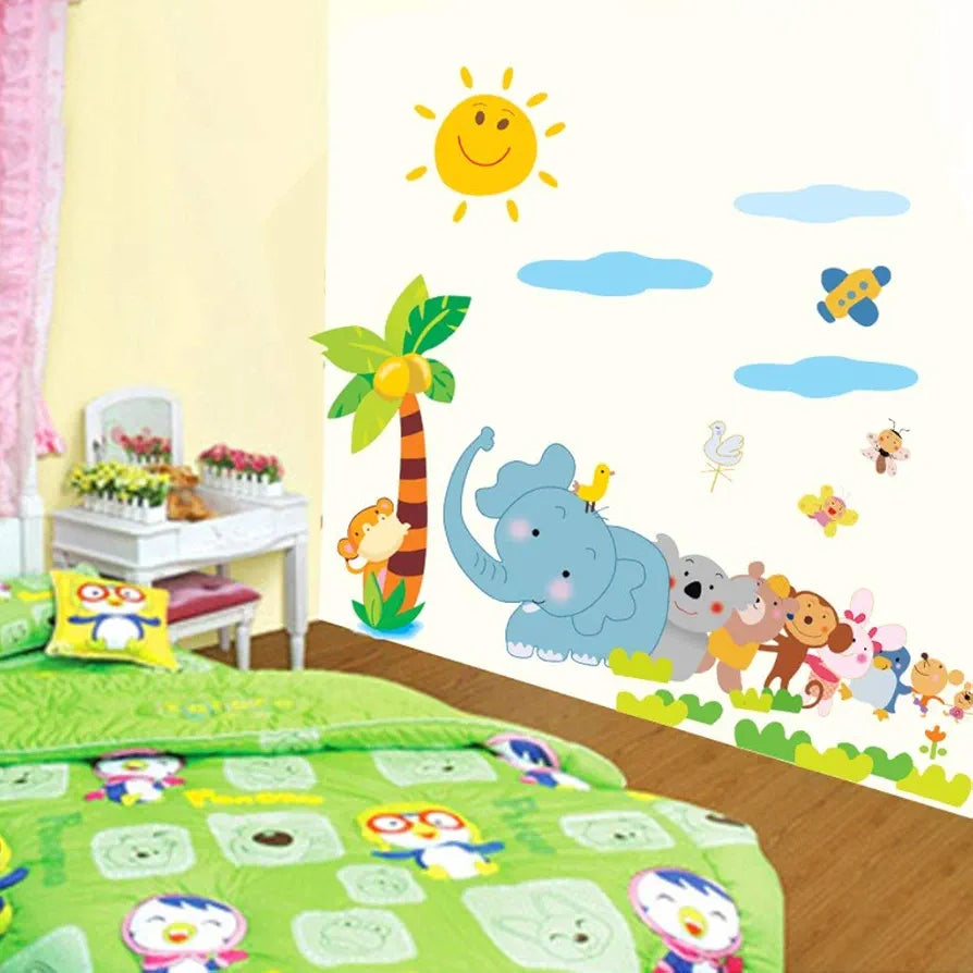 God & God's Jungle Cartoon Cute Animals Wall Sticker Multicolour