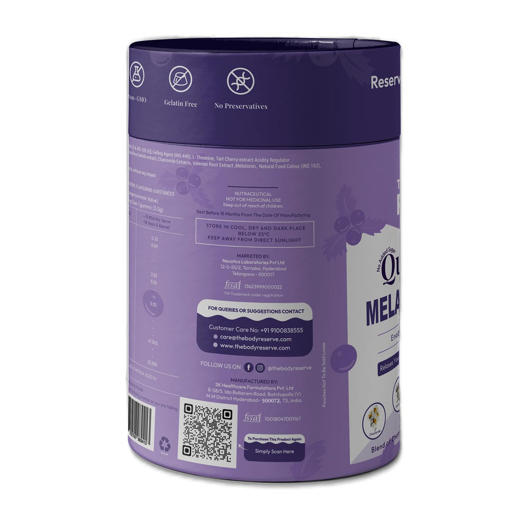 The Body Reserve Quick Sleep Melatonin Gummies For Natural Sleep Aid For Muscle Recovery,Nerve Relaxation & Relieves Stress Vegan,Gluten-Free,Non-Addictive Cranberry Flavours,30 Gummies,No Added Sugar