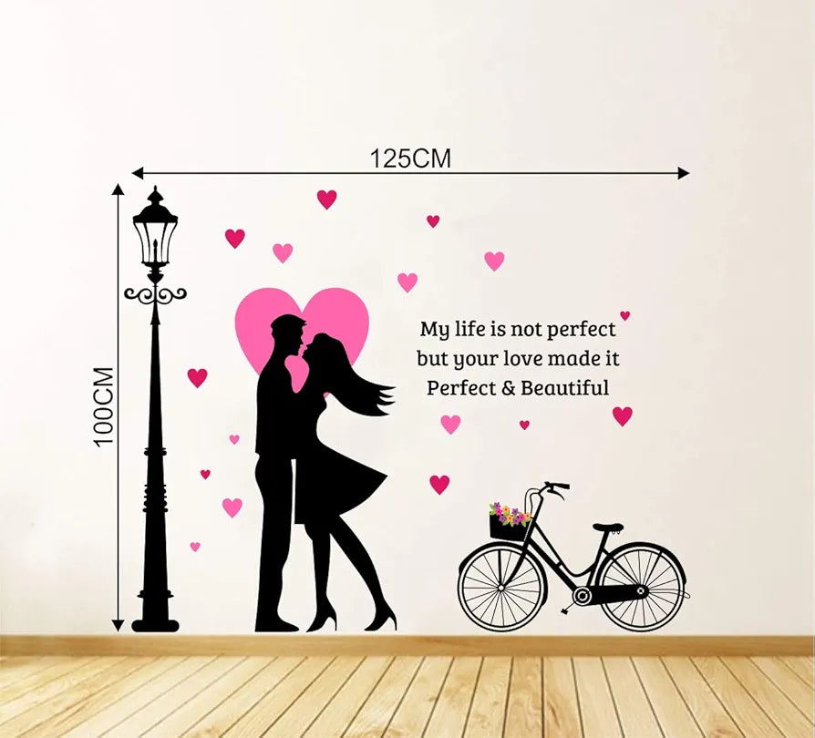 Decal O Decal Vinyl Love Couple with Street Lamp and Cycle Wall Sticker 49.21 x 0.39 x 39.37 inches Multicolour