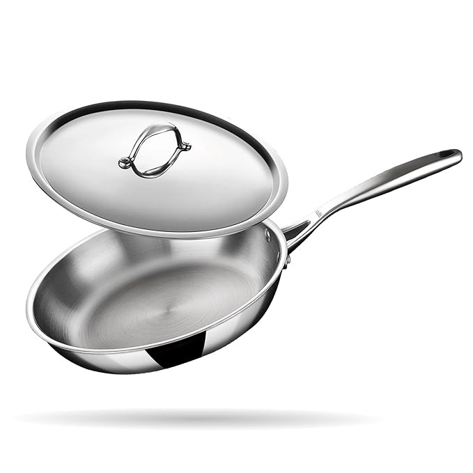 Stahl Artisan Triply Stainless Steel Fry Pan With Lid | Induction & Gas Stove Compatible Frying Pan | 1.3 L  22 Cm