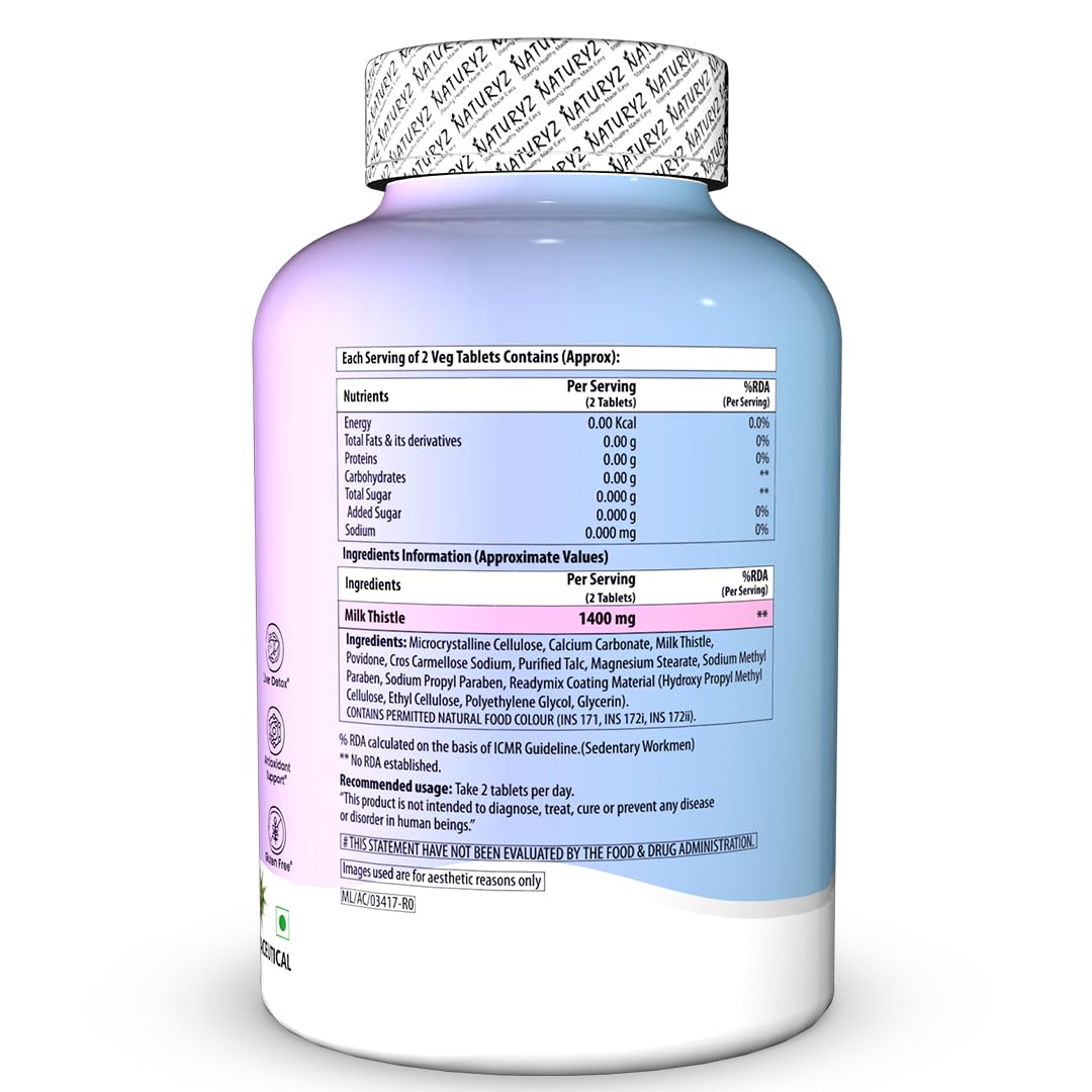 NATURYZ Extra Strength Milk Thistle 1400mg Liver detox supplement | Supports Liver Health & Natural Detox | Standardized for Silymarin | Maintain Liver Function & Antioxidant Balance | 60 Veg Tablets