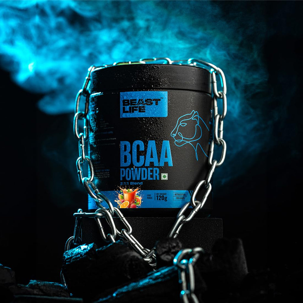 BeastLife High Recovery BCAA – Fruit Punch Flavour | 2:1:1 Blend | 120g | Fast-Absorbing Recovery Formula | Premium Sports Nutrition for Men & Women