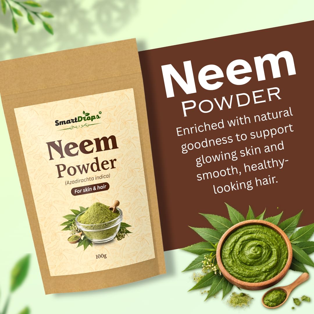Smartdrops Neem Powder for Hair Scalp Care and Hair Pack Preparation DIY Hair Mask Mixing Powder for Weekly Routine | Neem Powder for Skin Face Pack Preparation Refreshing Skin Care | 100g (Pack-1)