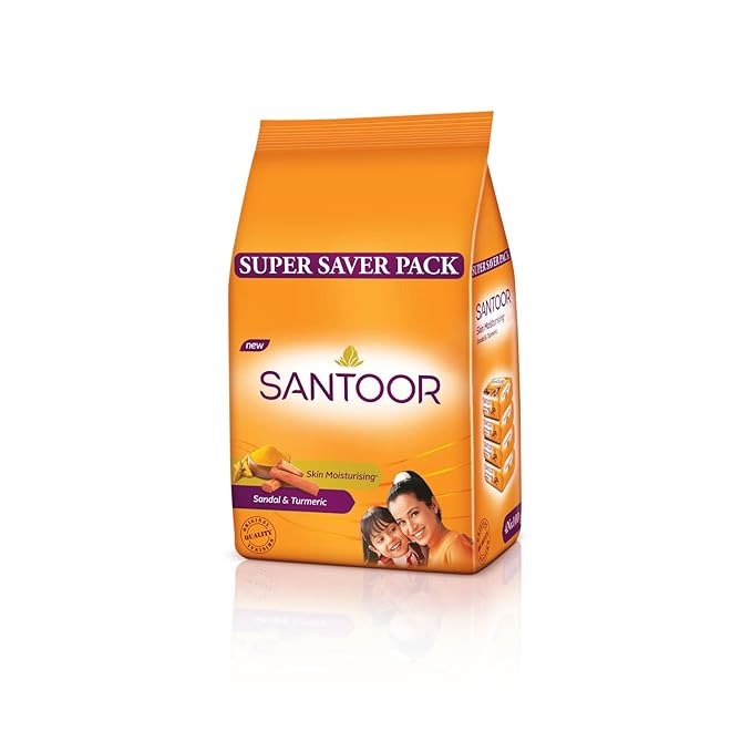 Santoor Skin Moisturizing Sandal & Turmeric Bathing Soap - 100 gms (Pack of 4)