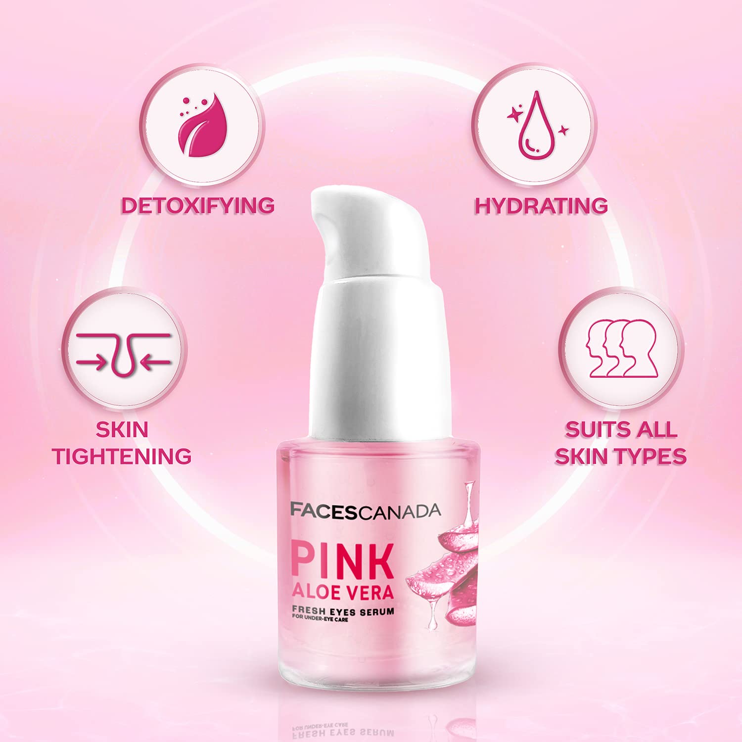 FACESCANADA Pink Aloe Vera Fresh Eyes Serum For Under-Eye Care, 15ml | Squalene, Witch Hazel & Quinoa Extracts | Anti-Ageing, Brightening & Intense Hydration | Helps Reduce Puffy Eyes & Dark Circles