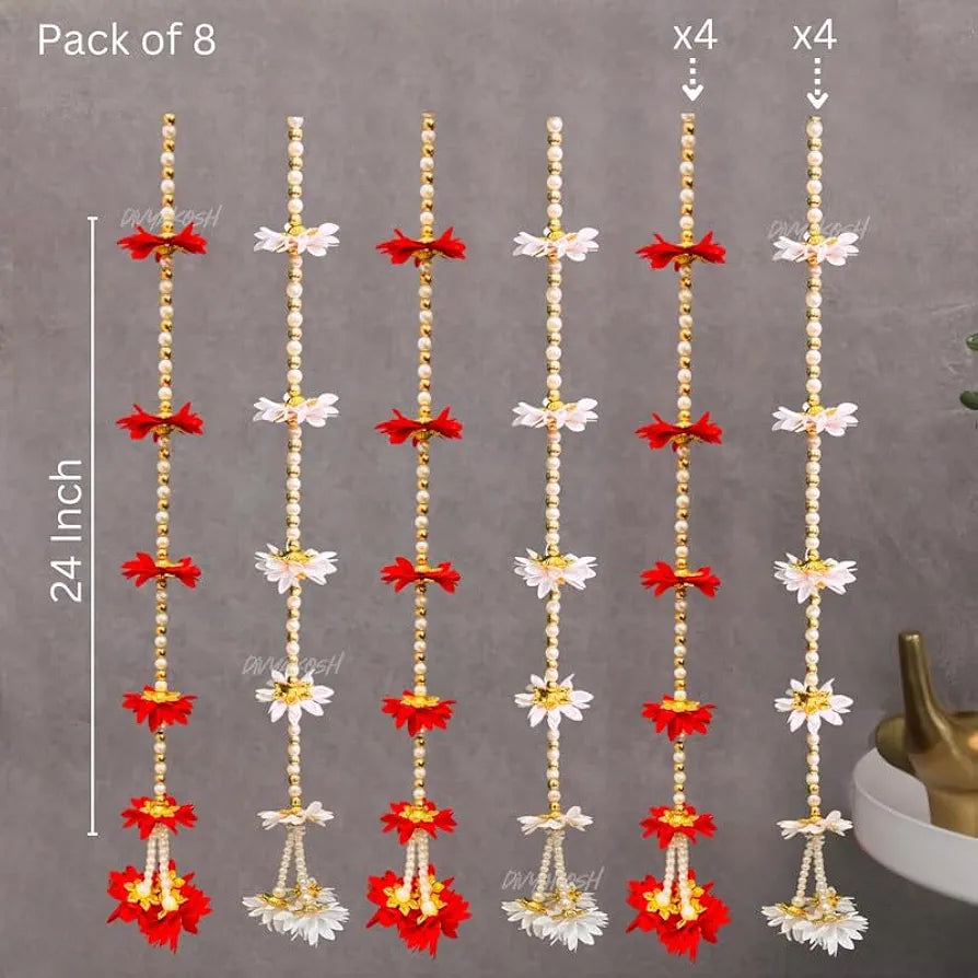Side Hangings Red And White Flower Strings Pack Of 8 2 Cm