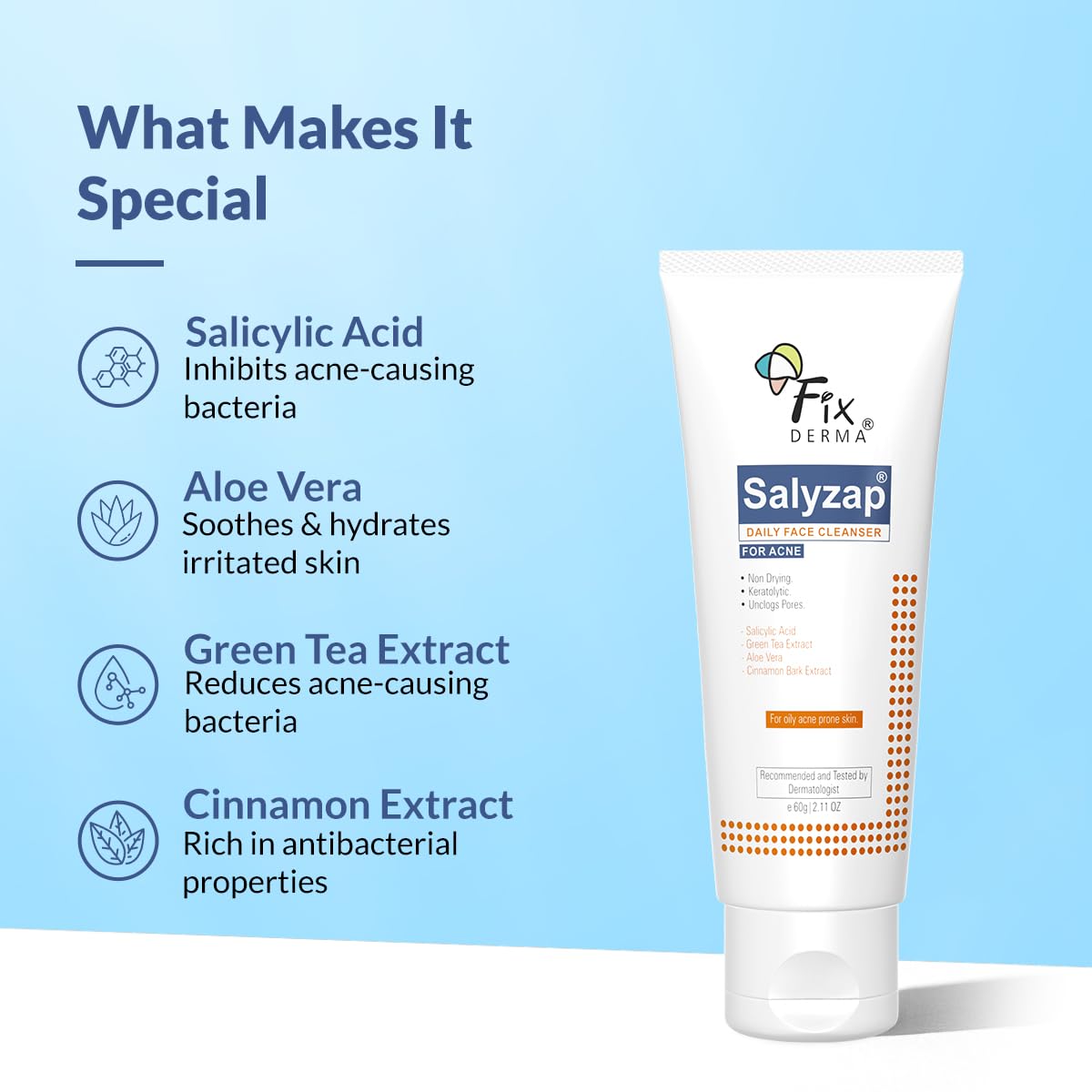 Fixderma 2% Salicylic Acid Face Wash for Oily Skin | Sulphate Free | Face Cleanser for Acne or Pimples | Acne Clearing Face Wash for Men & Women - 60 ML