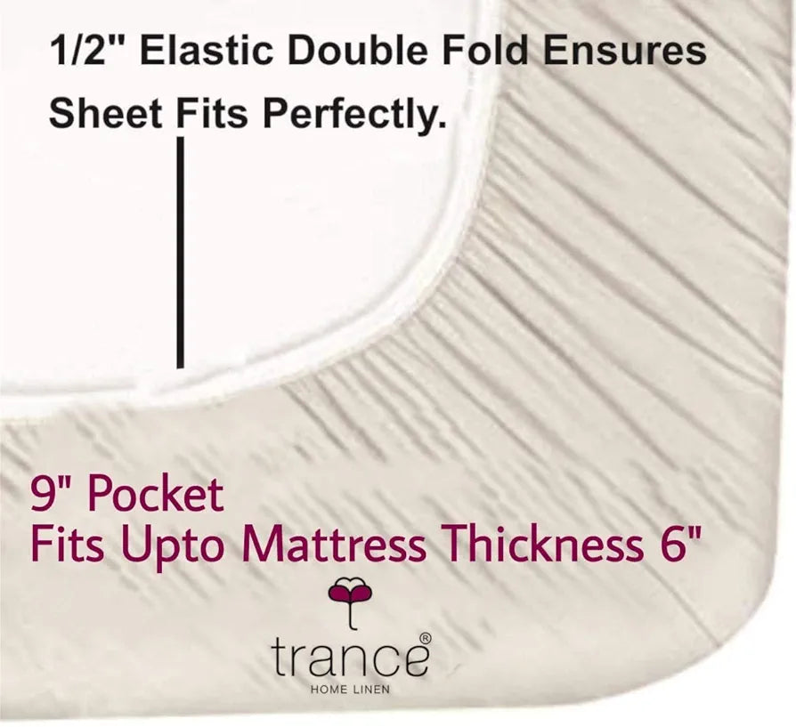 Trance Home Linen Cotton 78X36 Inch Single Fitted 200TC Satin Stripe Elastic Fitted Bedsheet With 1 Pillow Covers Colour Cameo Rose