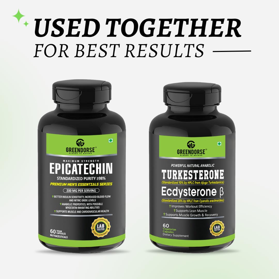 GREENDORSE EPICATECHIN- 99% Purity Workout Capsules | Lean Muscle Growth, Myostatin Inhibitor, Nitric Oxide Booster, Improved blood flow & cognitive functions | Lab tested- 60 Veg capsules