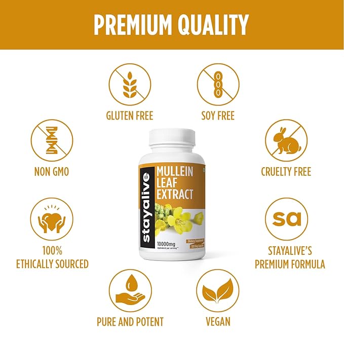 StayAlive Mullein Leaf Capsules 10000mg 10:1 Super Extract for Lungs - 120 caps